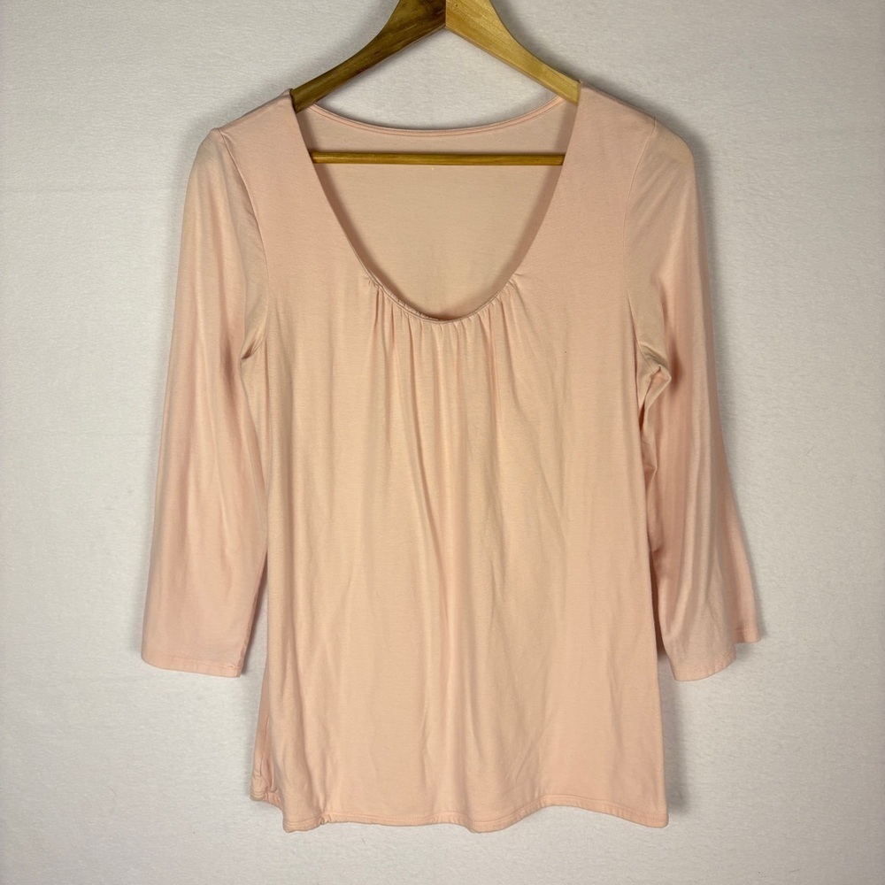 Garnet Hill Pink Scoop Neck 3/4 Sleeve Blouse